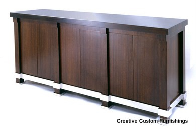 Walnut Custom Credenza with stainless steel accents